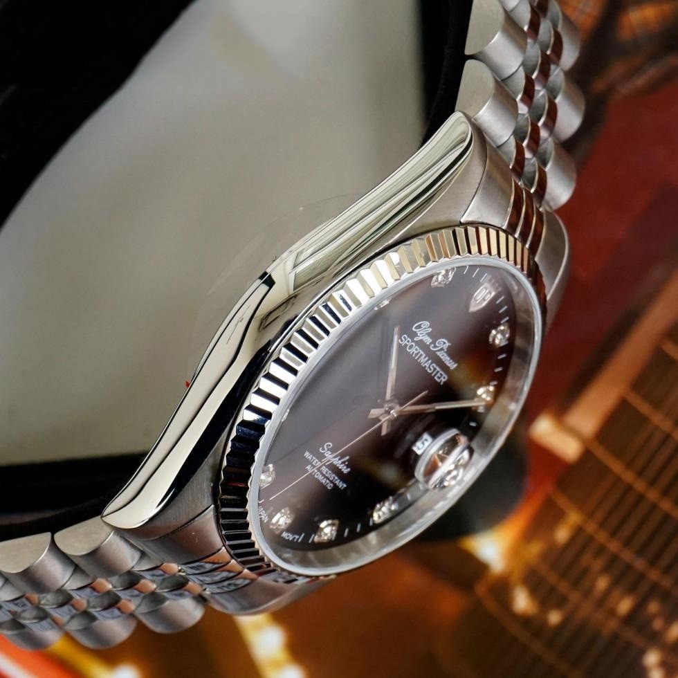 Đồng hồ nam dây kim loại mặt kính sapphire automatic Olym Pianus OP89322 OP89322AGS đen
