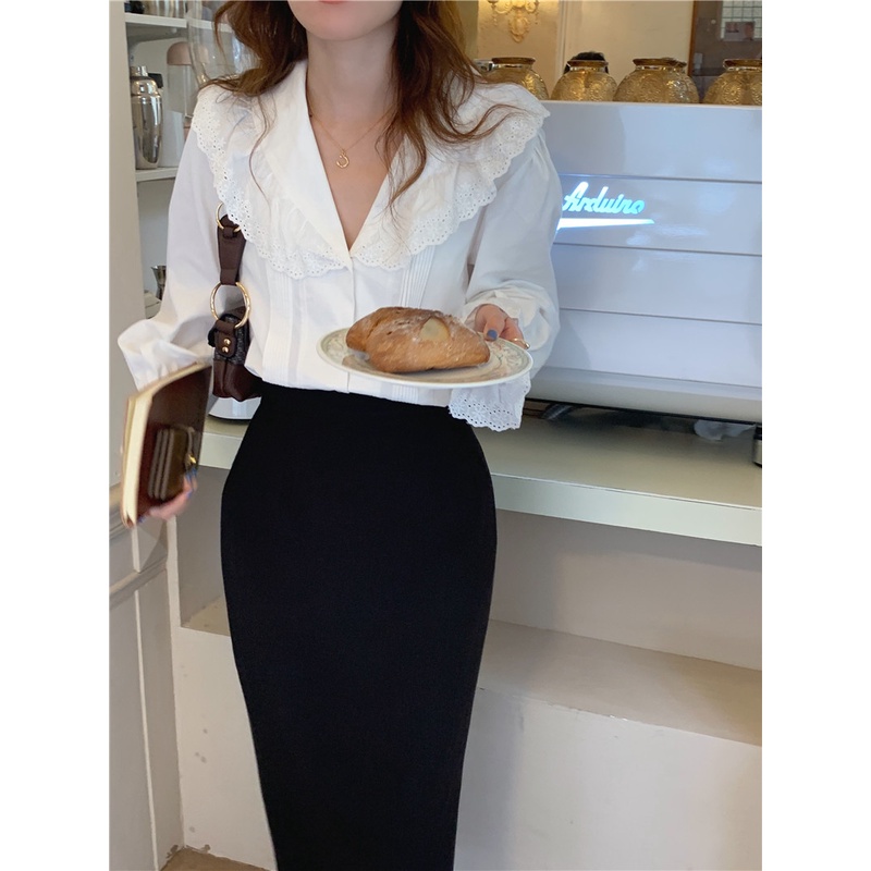 Áo sơ mi dài tay phối ren ngọt ngào phong cách mới 45557