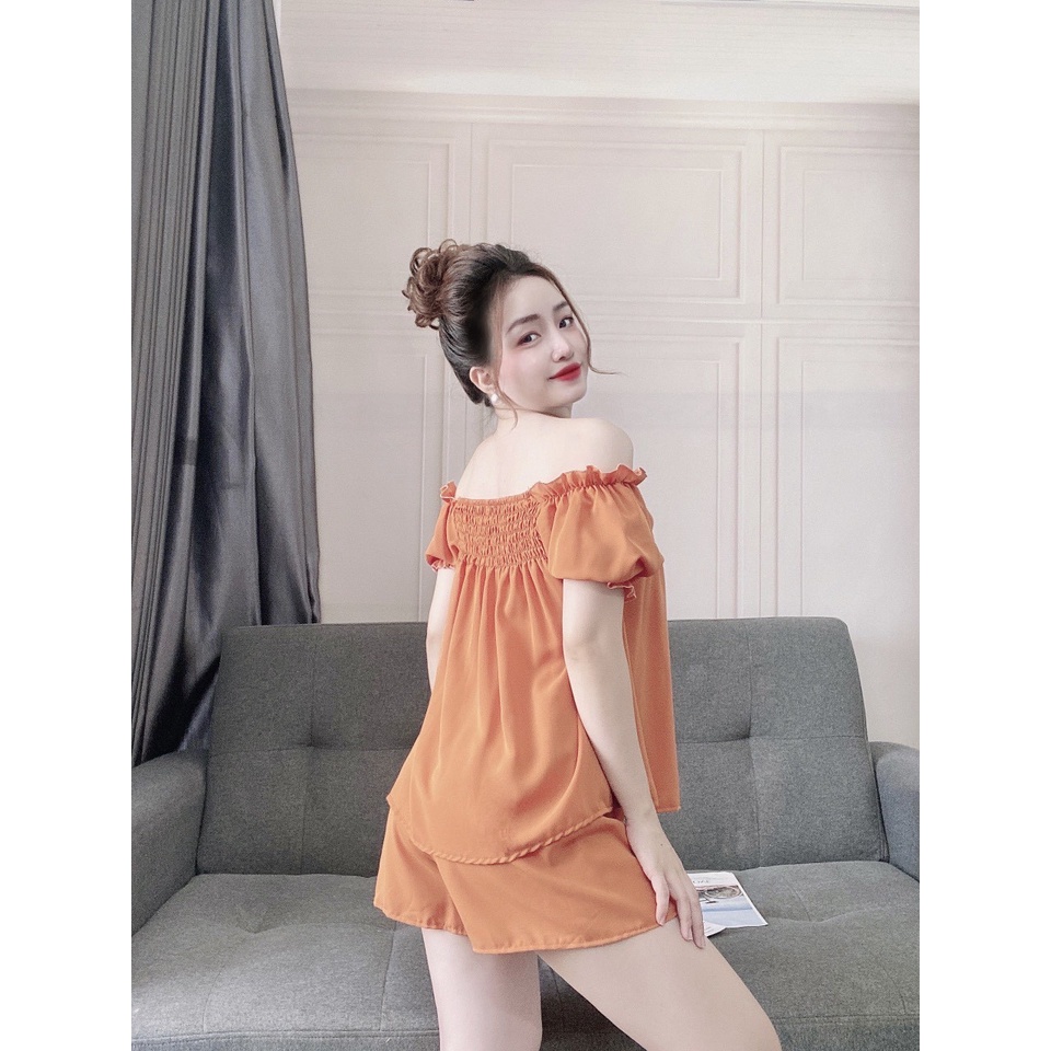 Đồ Bộ Nữ Áo Nhún Vai Chất Voan Tơ Cao Cấp NGUYEN, Đồ Mặc Nhà, Bộ Đùi Nữ Mặc Được Nhiều Kiểu Chất Mềm Mịn Xịn Xò. | BigBuy360 - bigbuy360.vn
