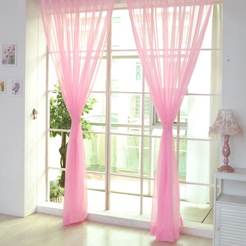 Rèm cửa trang trí 1 màu bán trong suốt bằng vải tulle + voile 1x2m