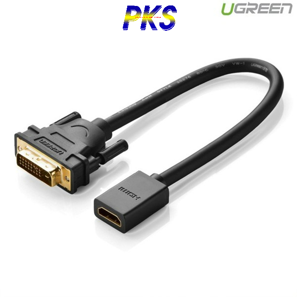 Cáp DVI sang HDMI với một đầu chuẩn DVI 24+1 ra chuẩn nối HDMI âm hỗ trợ Full HD 1080p Ugreen 20118