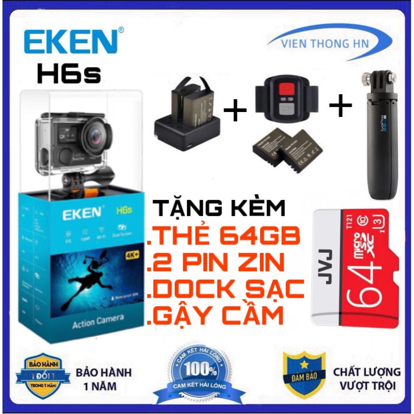 [TẶNG THẺ NHỚ 64GB] Camera 4k Eken H6S NEW camera wifi ip xe máy oto phượt chống nước chống rung