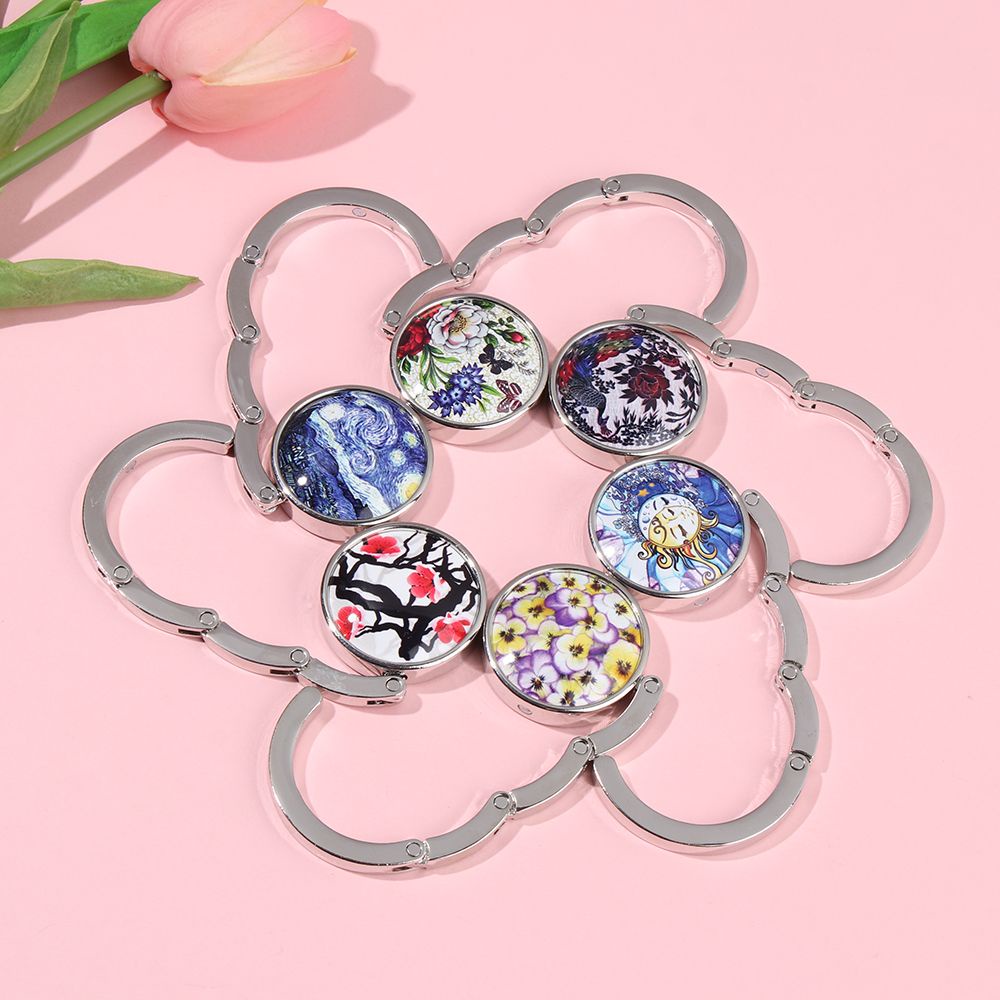 Móc treo túi xách/ ví để bàn bằng kim loại in họa tiết tranh sơn dầu nhỏ gọn thời trang