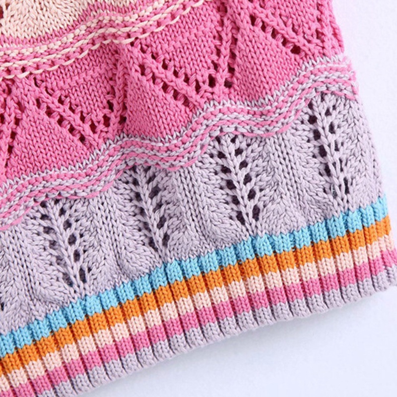 Áo Len Croptop Không Tay Họa Tiết Sọc Cầu Vồng Thời Trang Cho Nữ