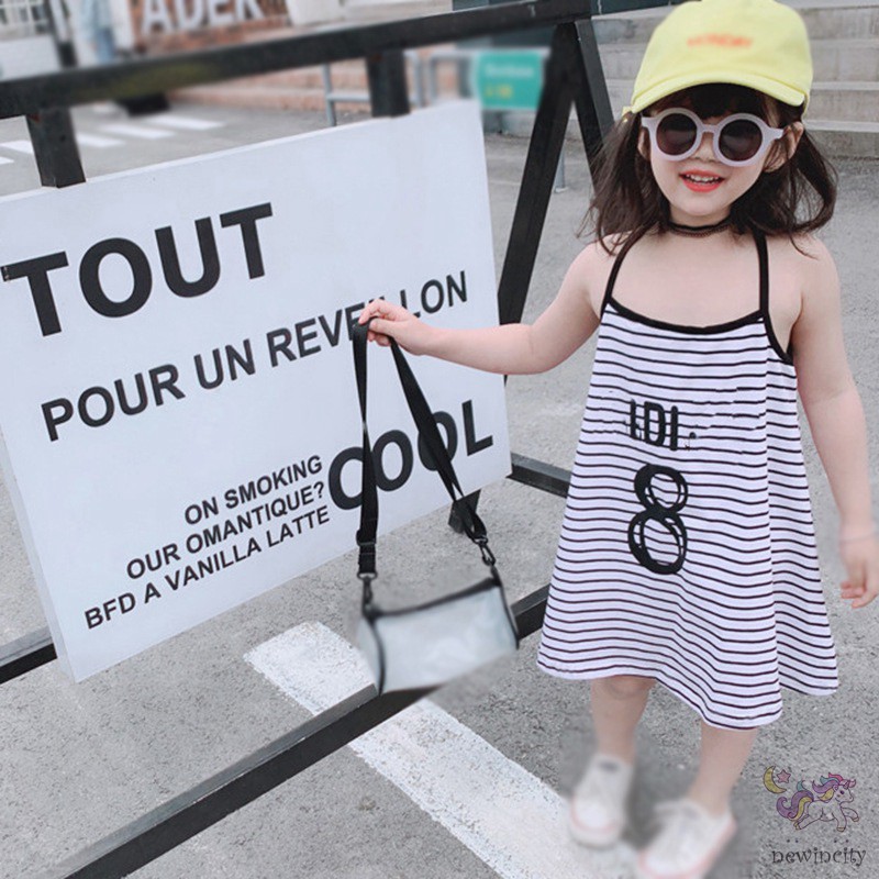 Đầm Hai Dây Họa Tiết Kẻ Sọc Thời Trang Mùa Hè Hàn Quốc Cho Bé Gái