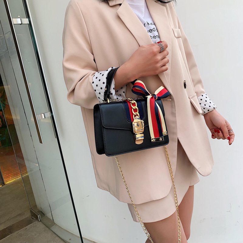 Túi da cao cấp khóa kim loại sang trọng tay cầm khăn lụa Ulzzang siêu đẹp ❤️