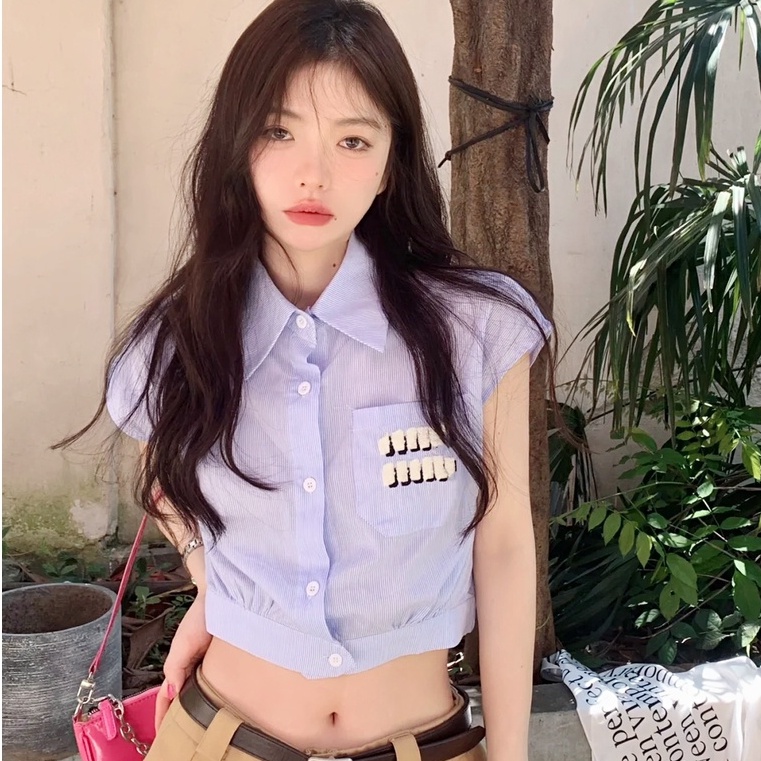 Áo Croptop Không Tay Họa Tiết Kẻ Sọc Đơn Giản Thời Trang Mùa Hè Hàng Mới Dành Cho Bạn Nữ