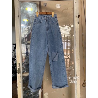 Baggy jeans lưng cao ống suôg rách l