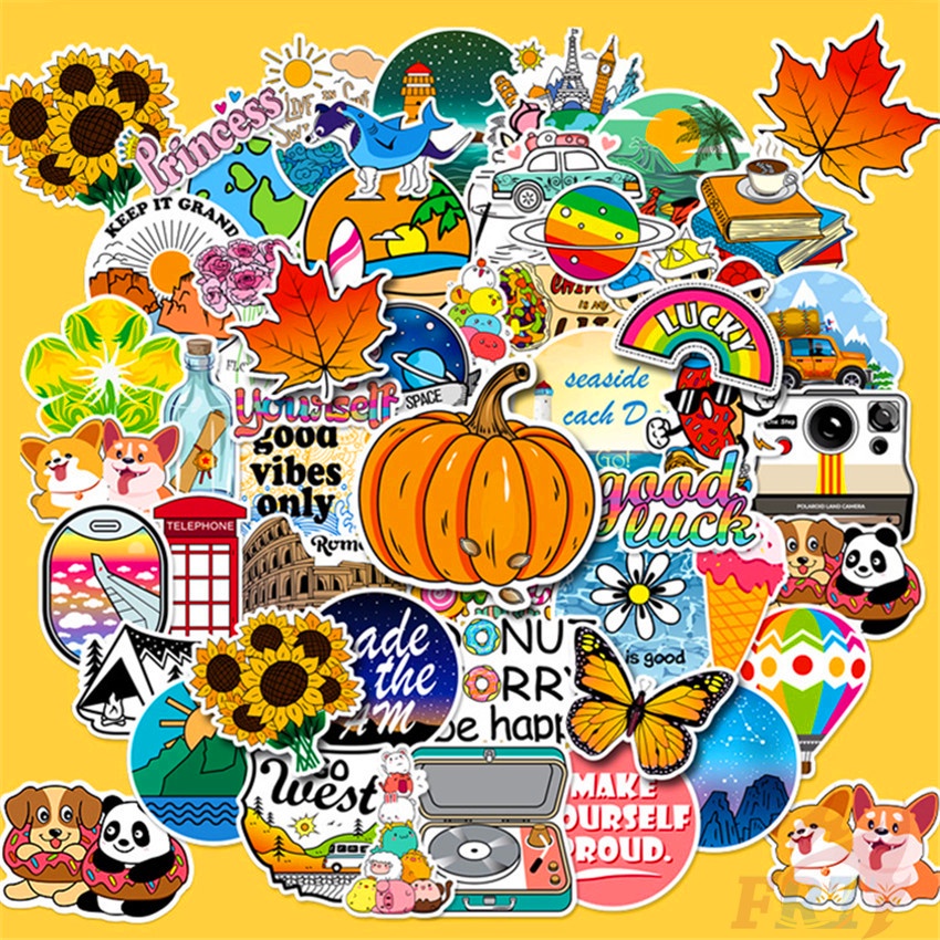 ❉ Bộ 03 Sticker Dán Trang Trí Xinh Xắn Chất Lượng ❉ Bộ 50 Sticker Chống Thấm Nước Họa Tiết Doodle Hợp Thời Trang