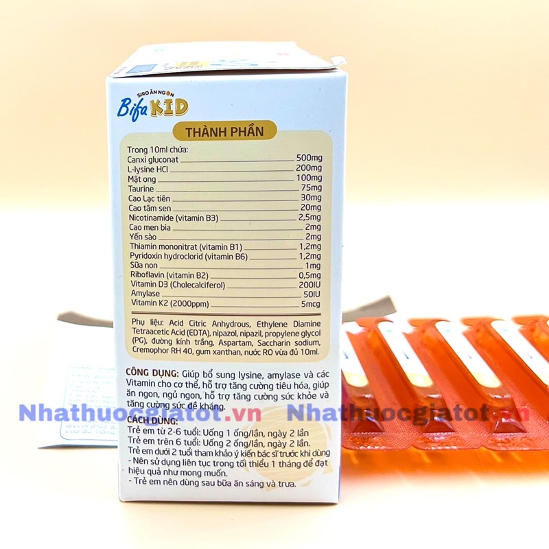 Siro Ăn Ngon BIFAKID Giúp Bé Ăn Ngon, Ngủ Ngon, Tăng Cường Sức Đề Kháng Hộp 20 Ống x 10ml