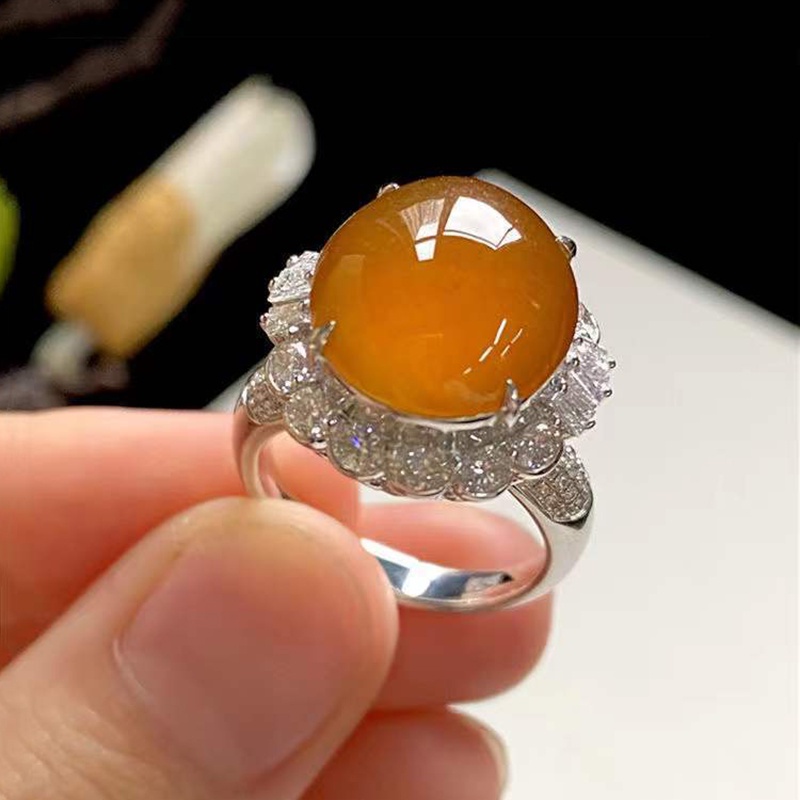Nhẫn Cặp Hình Hoa Quả Trứng Chalcedony Tự Nhiên Màu Cam Phong Cách Cổ Điển Độc Đáo Dễ Thương Tùy Chỉnh Thời Trang Hàn Quốc Cho Nam