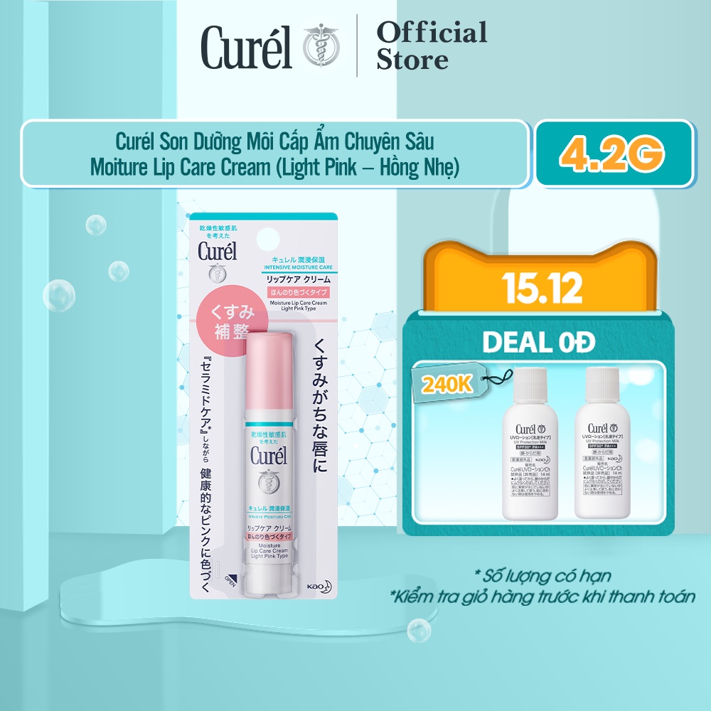 Son Dưỡng Môi Cấp Ẩm Chuyên Sâu Curel Intensive Moisture Care Moisture Lip Care Cream Light Pink - Hồng Nhẹ 4.2g