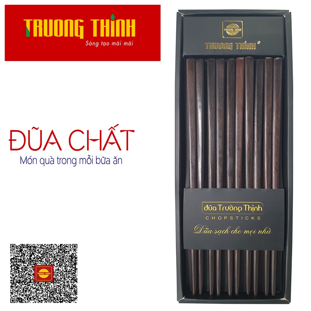 Đũa Gỗ Trắc Đen Cao Cấp Loại Đặc Biệt - Hộp Màu Đen  - 10 Đôi Vuông Trơn