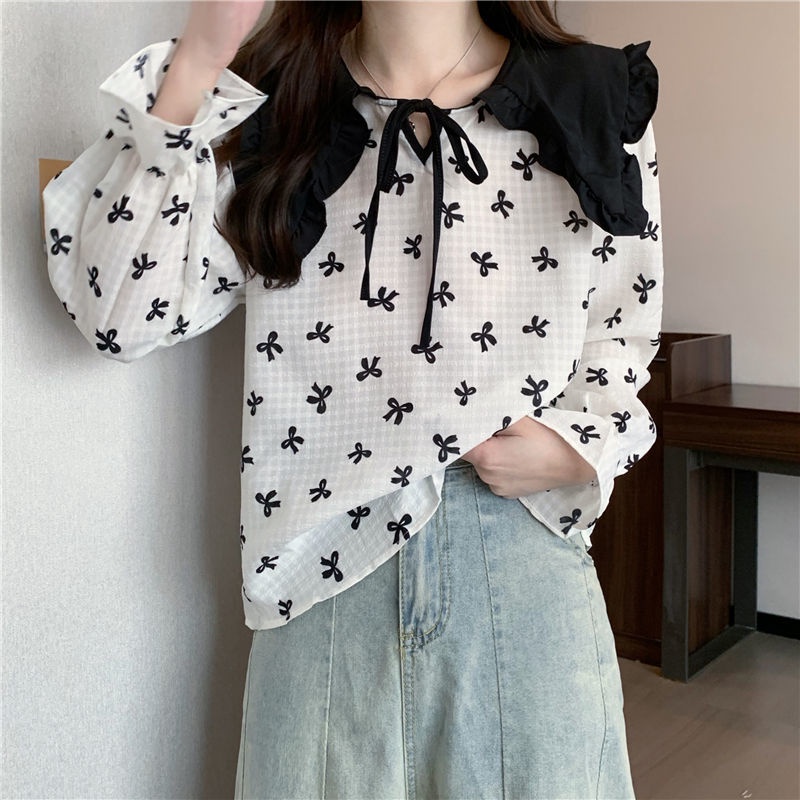 Áo Kiểu Cổ Búp Bê Họa Tiết Hoa Thiết Kế Mới Thời Trang Dành Cho Mùa Thu