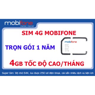 Sim 4G Mobifone trọn gói 1 năm 4Gb/tháng & 6 tháng 3Gb/tháng
