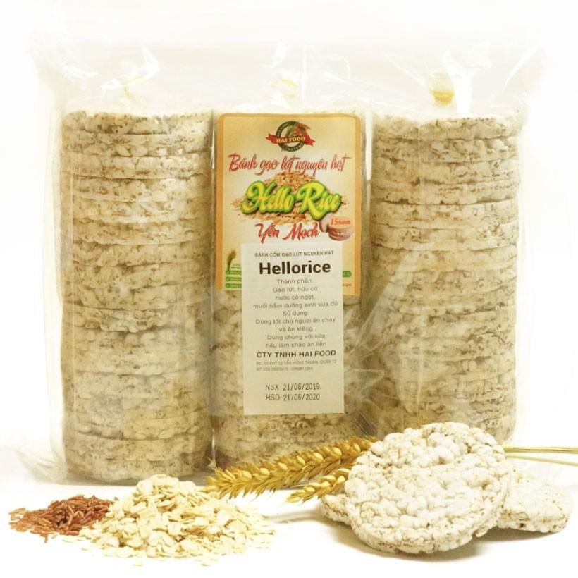 Bánh gạo lứt ăn kiêng bánh không đường Hellorice , ăn kiêng , giảm cân, tập gym , tốt cho người bị tiểu đường (500g)