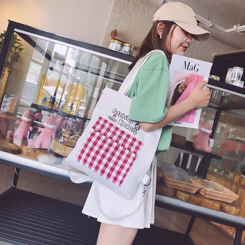 Túi Vải Tote Fashion Đeo Chéo, Đen Bên, Balo