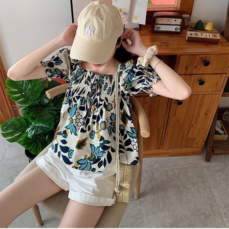 MS190 Áo babydoll hoa lá tay bồng chun ngực