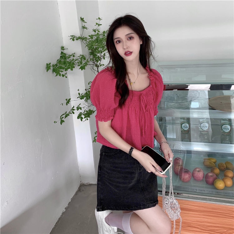 Áo Tay Phồng Ngắn Cổ Vuông Thời Trang Hàn Quốc Cho Nữ