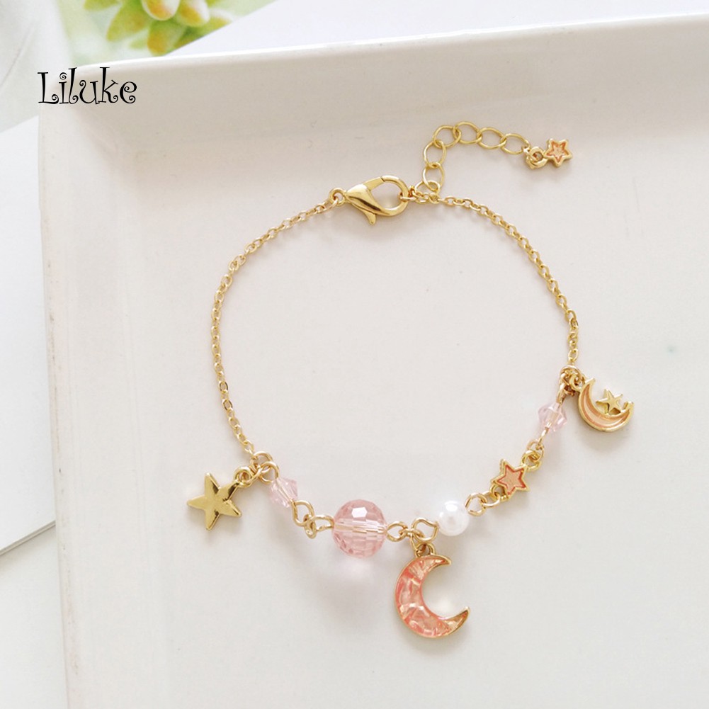 Vòng Tay Chuỗi Hạt Ngọc Trai Và Đá Nhân Tạo Hình Mặt Trăng Và Ngôi Sao Thời Trang