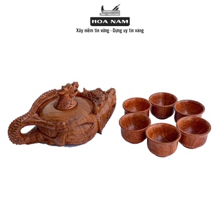 Bộ ấm chén uống trà gỗ rồng cao cấp, sang trọng