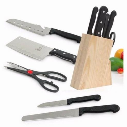 Bộ Dao Làm Bếp 7 Món Có Hộp Gỗ Đựng Dùng Cho Nhà Bếp Siêu Tiện Dụng, Chất Liệu Thép Không Gỉ