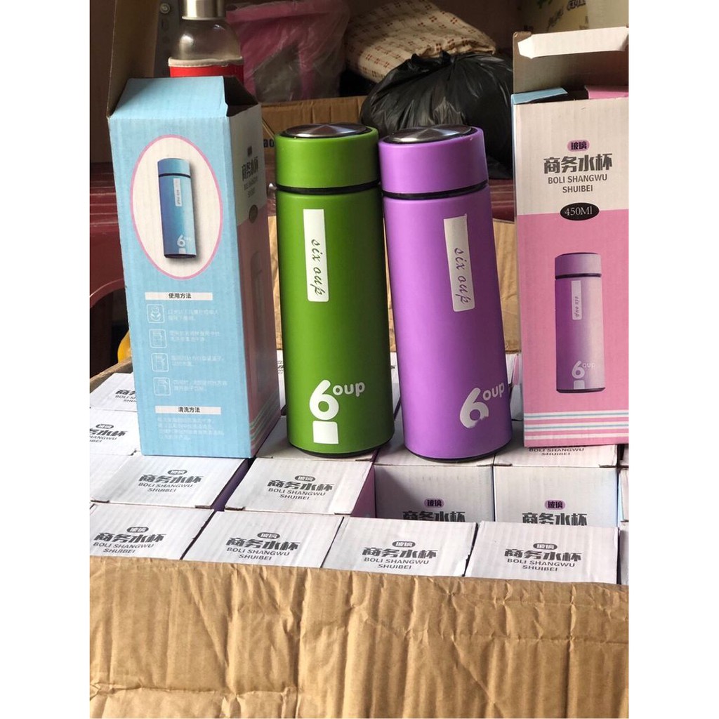 [Bình 6 Up] - BÌNH NƯỚC THỦY TINH 450ML BỌC NHỰA AN TOÀN