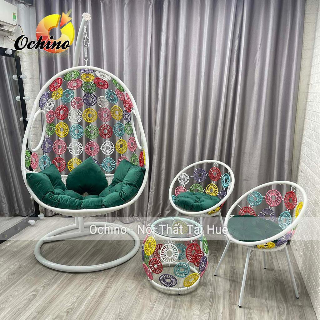 Bộ Xích Đu Để Phòng Khách, Để Ngoài Trời Mẫu Xích Đu Hoa Dành Cho 1 Người (Có Sẵn)