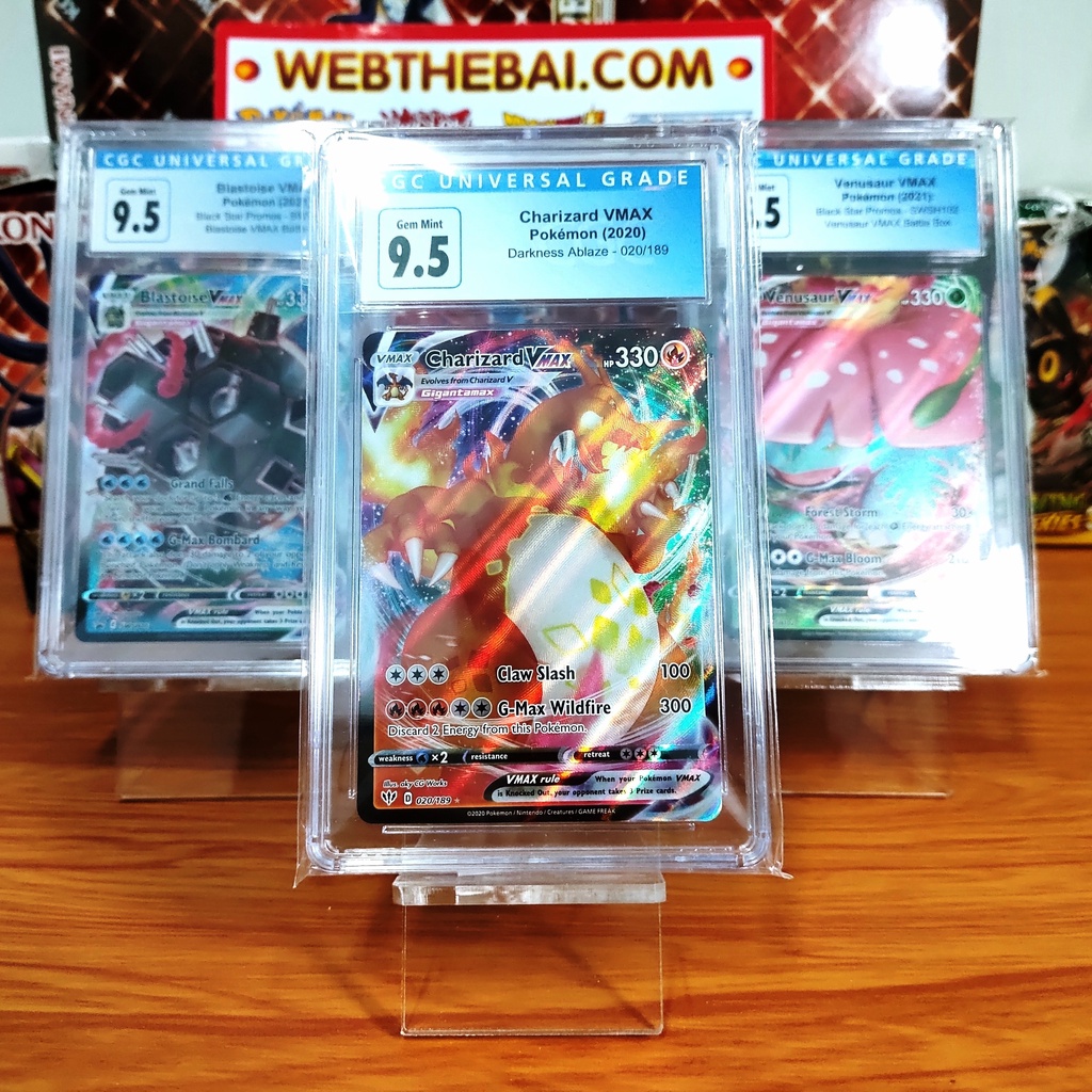 CHÍNH HÃNG Bộ 3 Thẻ Pokemon Charizard Blastoise Venusaur VMAX Đã Giám Định Gem Mint 9.5 CGC