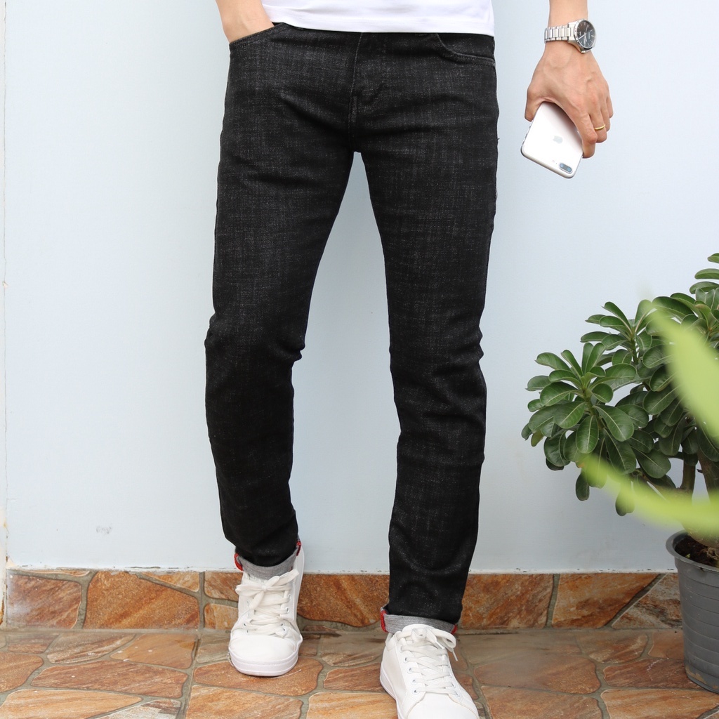 Quần Jean Nam Cao Cấp Đen Lông Chuột Chất Bò Dày Không ra màu Co Giãn Dáng Ôm Vừa Slimfit _ DCC089