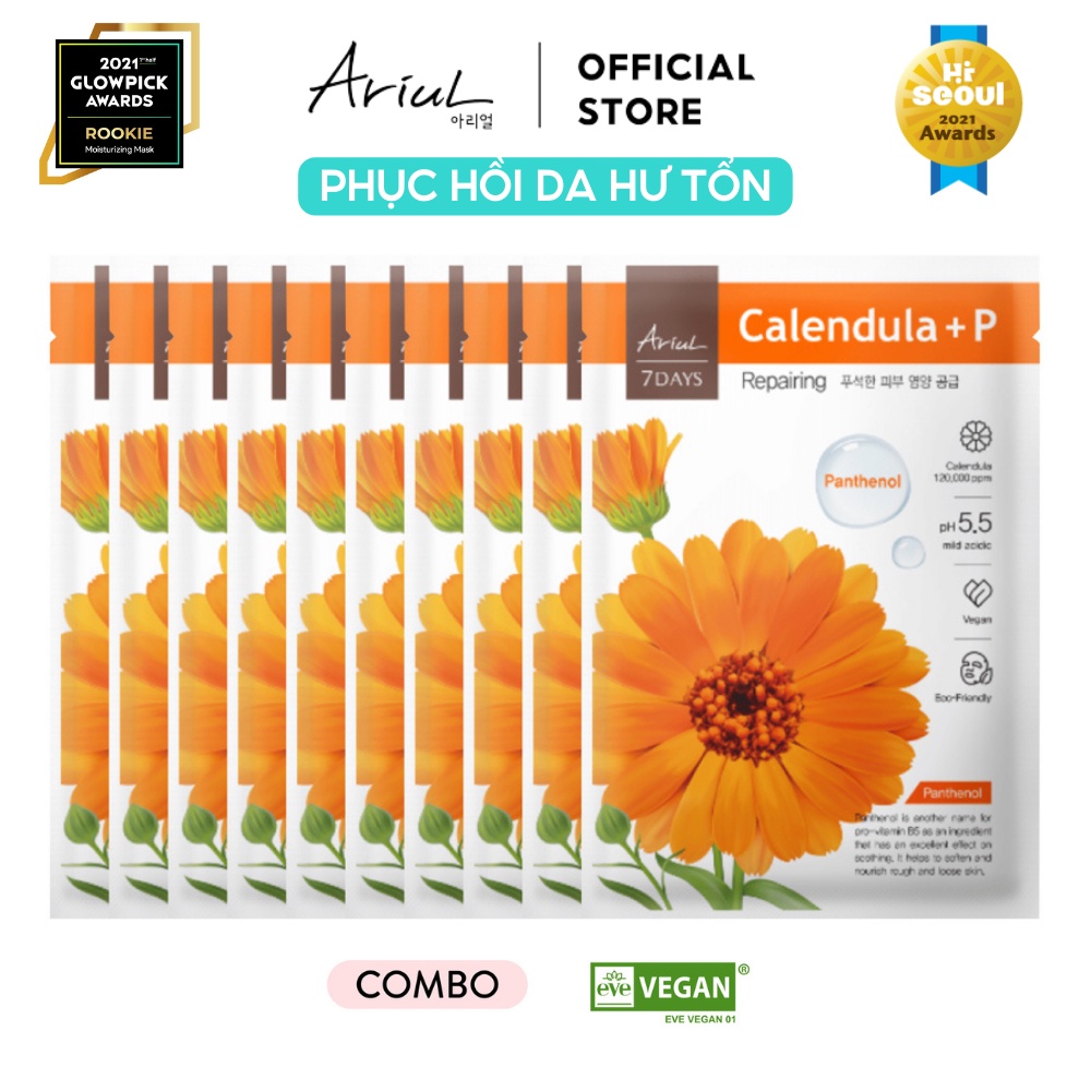 Combo 10 mặt nạ ARIUL 7 DAYS MASK CALENDULA Hoa Cúc + P (Panthenol) 23ml