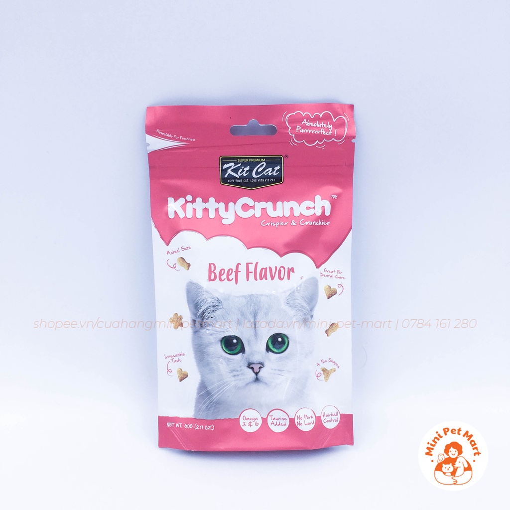 Bánh thưởng ăn vặt cho mèo KIT KAT KITTY CRUNCH 60g - Vị hải sản, cá hồi, cá ngừ, thịt gà, thịt bò, thịt cừu