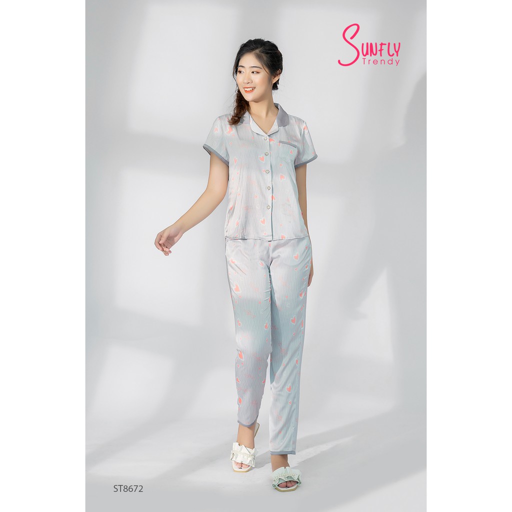 Đồ bộ nữ hãng Sunfly - Bộ mặc nhà quần dài áo cộc ST8672 (Nhiều màu kèm ảnh thật)
