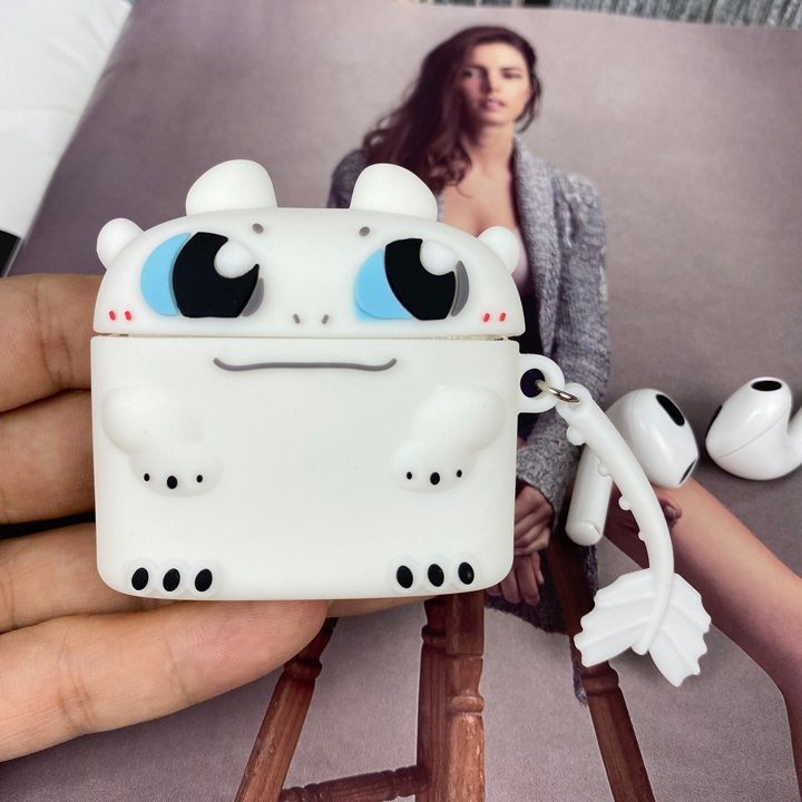 Case Airpods 1/2/3/Pro Rồng Night Fury Trắng, Vỏ Ốp Airpods 1/2/3/Pro Hoạt Hình Dễ Thương - Mã TZAP392