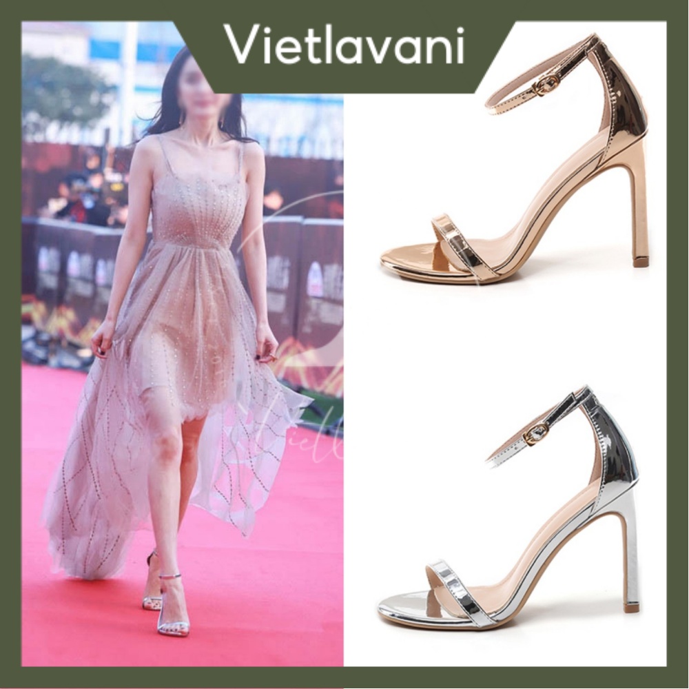 Giày sandal nữ 9P màu bạc mũi tròn gót nhọn hàng đẹp siêu sang chảnh Vietlavani TTS52