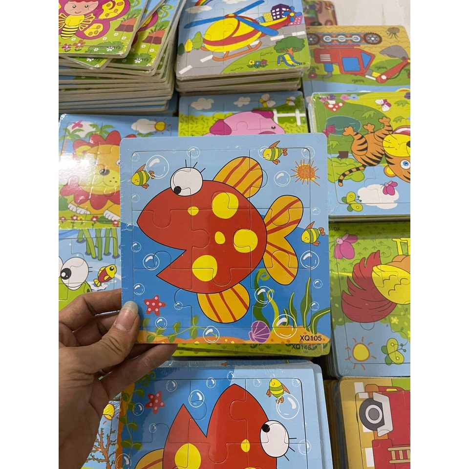 Đồ chơi xếp hình lắp ráp tranh ghép gỗ 9 mảnh hơn 20 mẫu ngộ nghĩnh