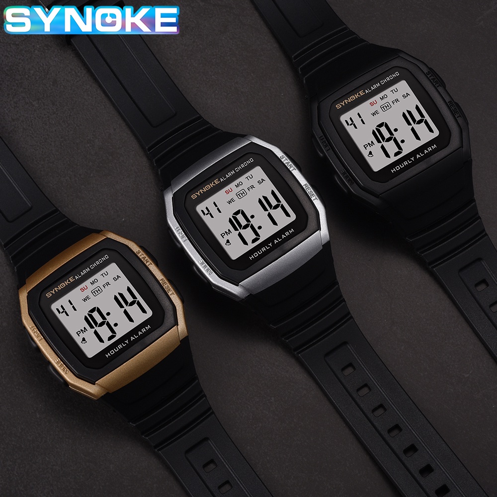 Đồng hồ nam SYNOKE Hẹn giờ hiển thị LED 12/24 giờ Đồng hồ thể thao kỹ thuật số