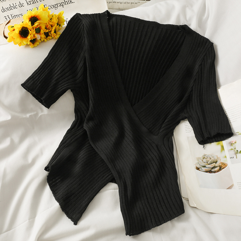 Áo Dệt Kim Tay Ngắn Thiết Kế Cổ Chữ V Nữ Tính | BigBuy360 - bigbuy360.vn