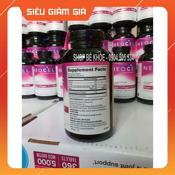 GIẢM GIÁ 50% Viên Uống Super Collagen Neocell +C 6000 Mg type 1 - 3 Neocell 360 GIẢM GIÁ 50%