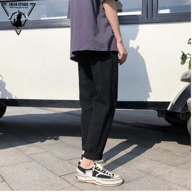 Quần jean, jeans,quần bò đen, baggy, nam,nữ, rách Gấu + Rách 1 gối IMAN RĐ-01 hottrend 2023