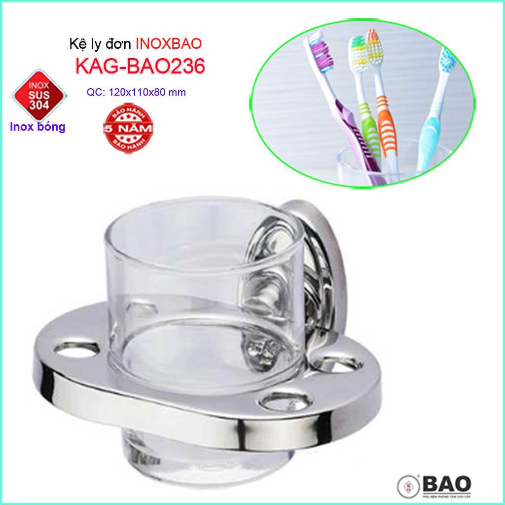 Kệ ly đơn Inox Bảo KAG-BAO236, giá ly bàn chải đánh răng SUS304 cao cấp siêu bền thiết kế tuyệt đẹp tiện dụng