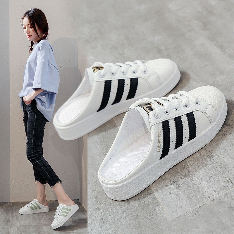 Sục thể thao nữ / Giày thể thao đạp gót đế 3 phân kẻ sọc cá tính hot B27