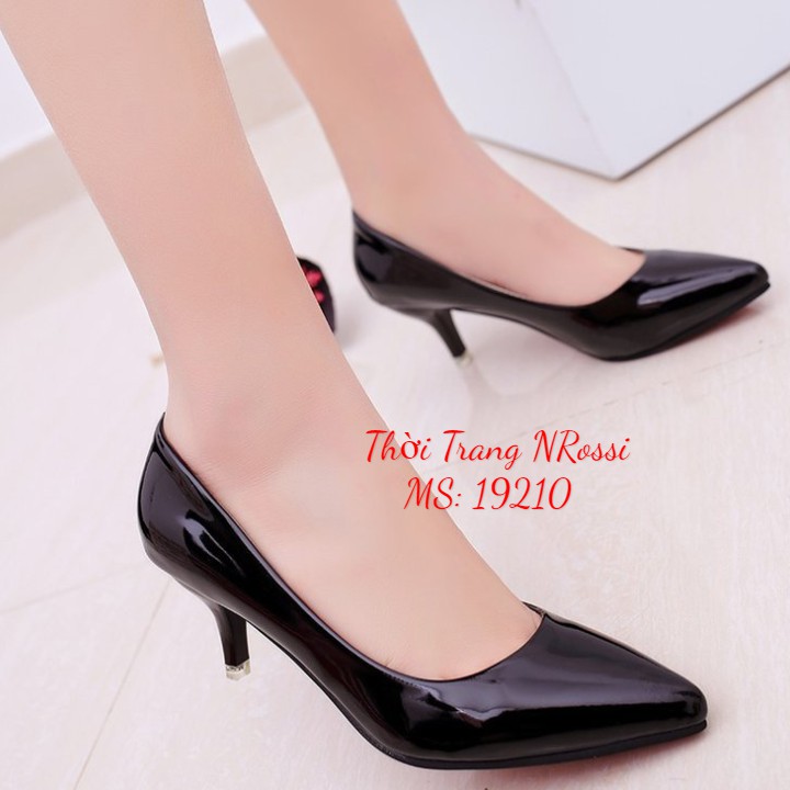 ❤FREESHIP❤ Giày cao gót công sở gót nhọn 5 phân đen bóng size ngoại cỡ 40 đến 43 NRossi