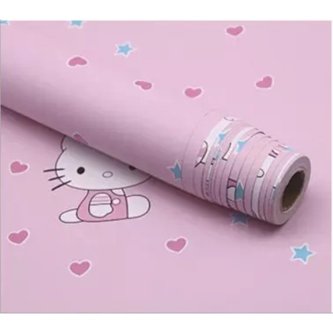 Decal giấy dán tường kitty áo hồng trái tim khổ rộng 0.45m