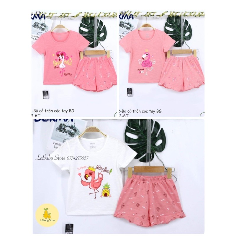 (2-6Y) Bộ cộc tay cổ tròn vải cotton cho bé - DOKMA