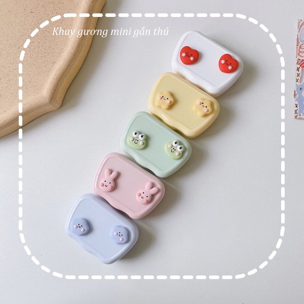 Khay Gương Mini Gắn Thú Nhiều Màu kèm dụng cụ đeo lens