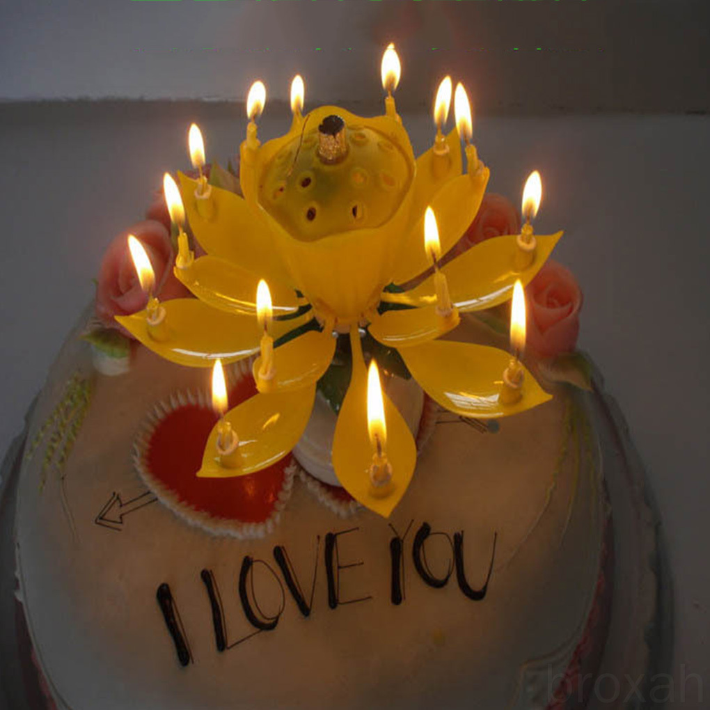 Single Layer Non Rotating Lotus Flower Music Candle for Birthday Party Cake broxah