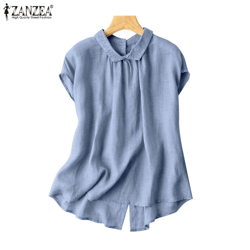 Áo sơ mi Zanzea cổ bẻ cài nút thêu họa tiết màu trơn đáng yêu cho nữ