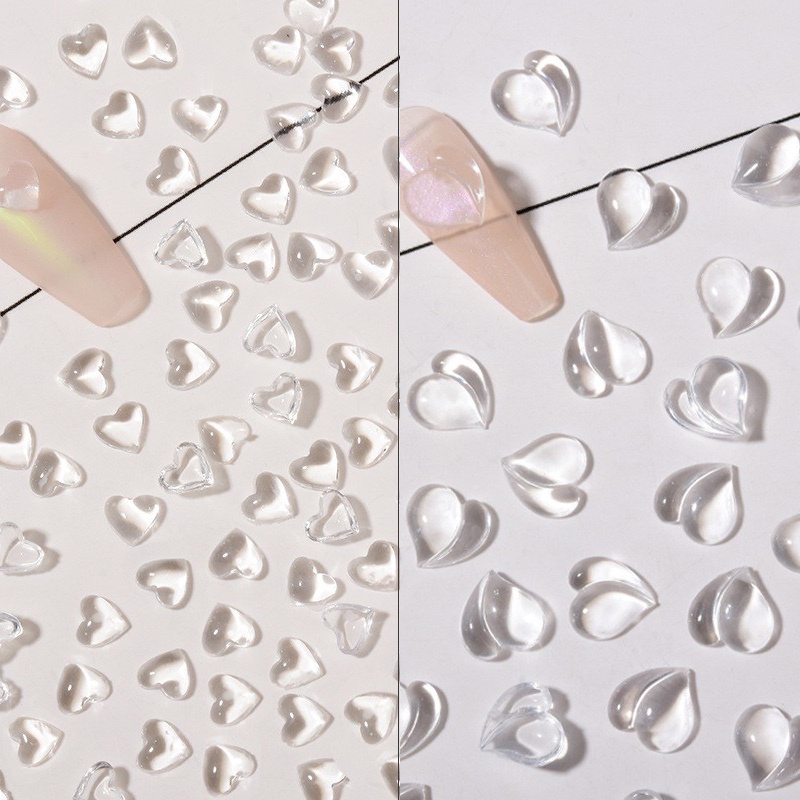 Set 50 / 100 Hạt Pha Lê Hình Trái Tim 3D Trong Suốt Trang Trí Móng Tay DIY Đa Năng