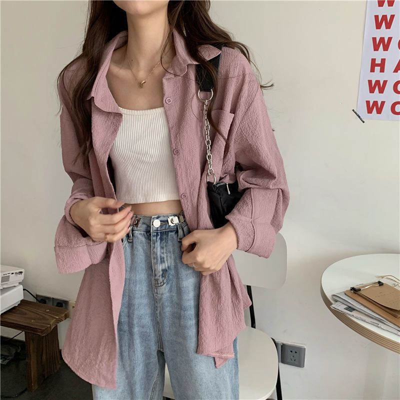 Áo Sơ Mi Nữ Tay Dài Dáng Rộng Thời Trang Mùa Hè Phong Cách Hàn Quốc